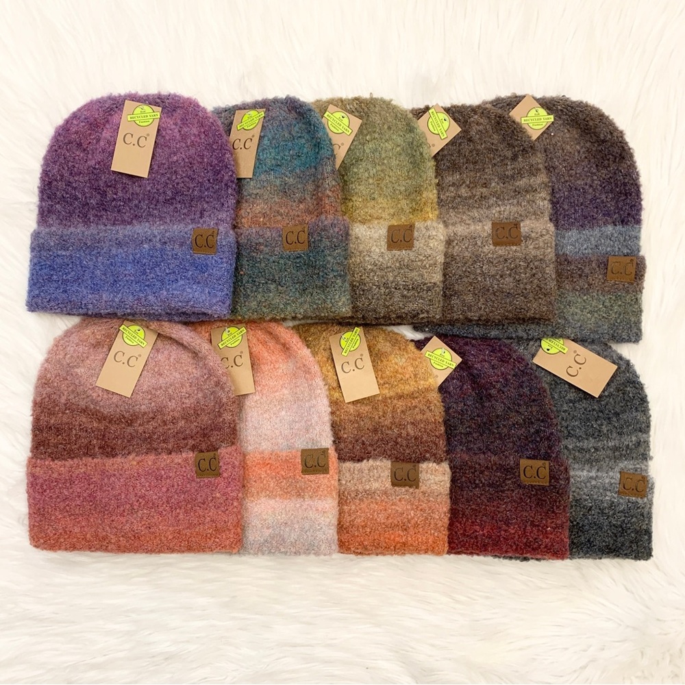 C.C Recycled Yarn Ombre Mix Cuff Beanie for Adults, Winter Hats, Winter Beanies
